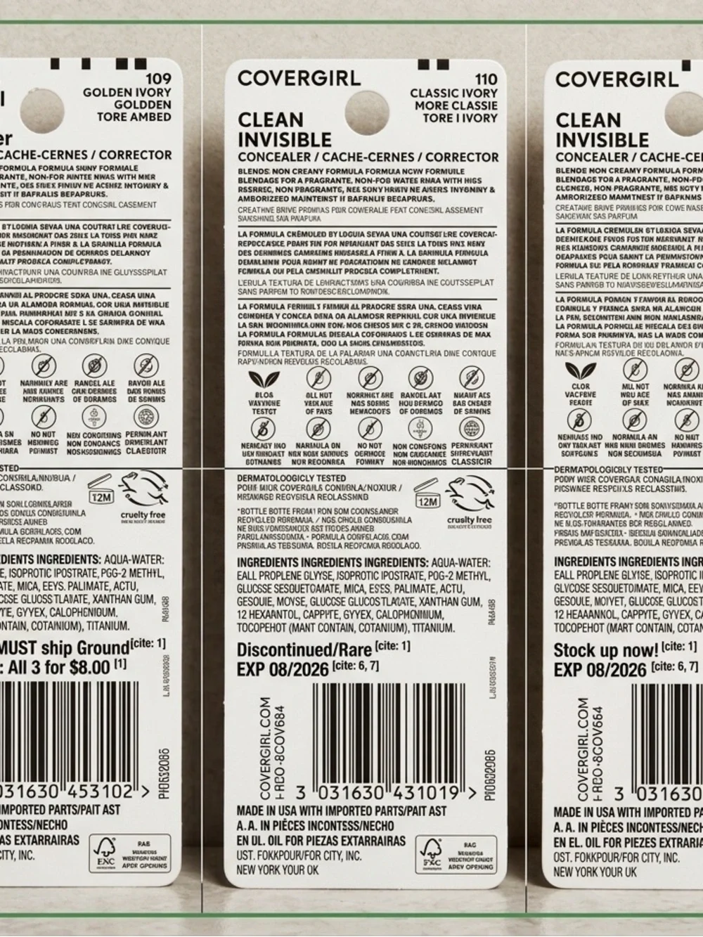 LOT OF 3 CoverGirl Invisible Concealer - Brand New Sealed (3-Pack)